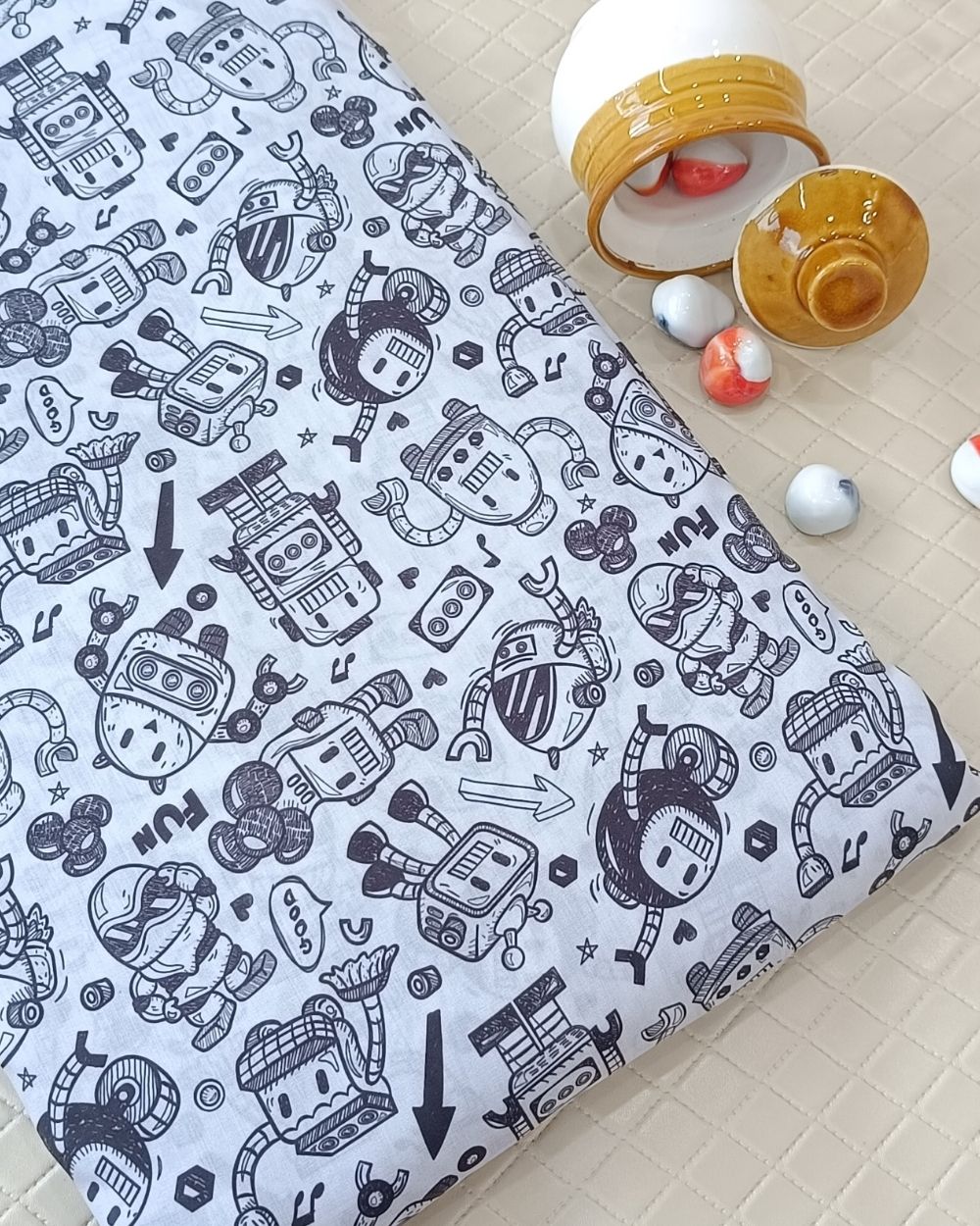 Soft Cotton with Kids Print (Baby/Nursery) Light Grey Colour 44 Inches Width