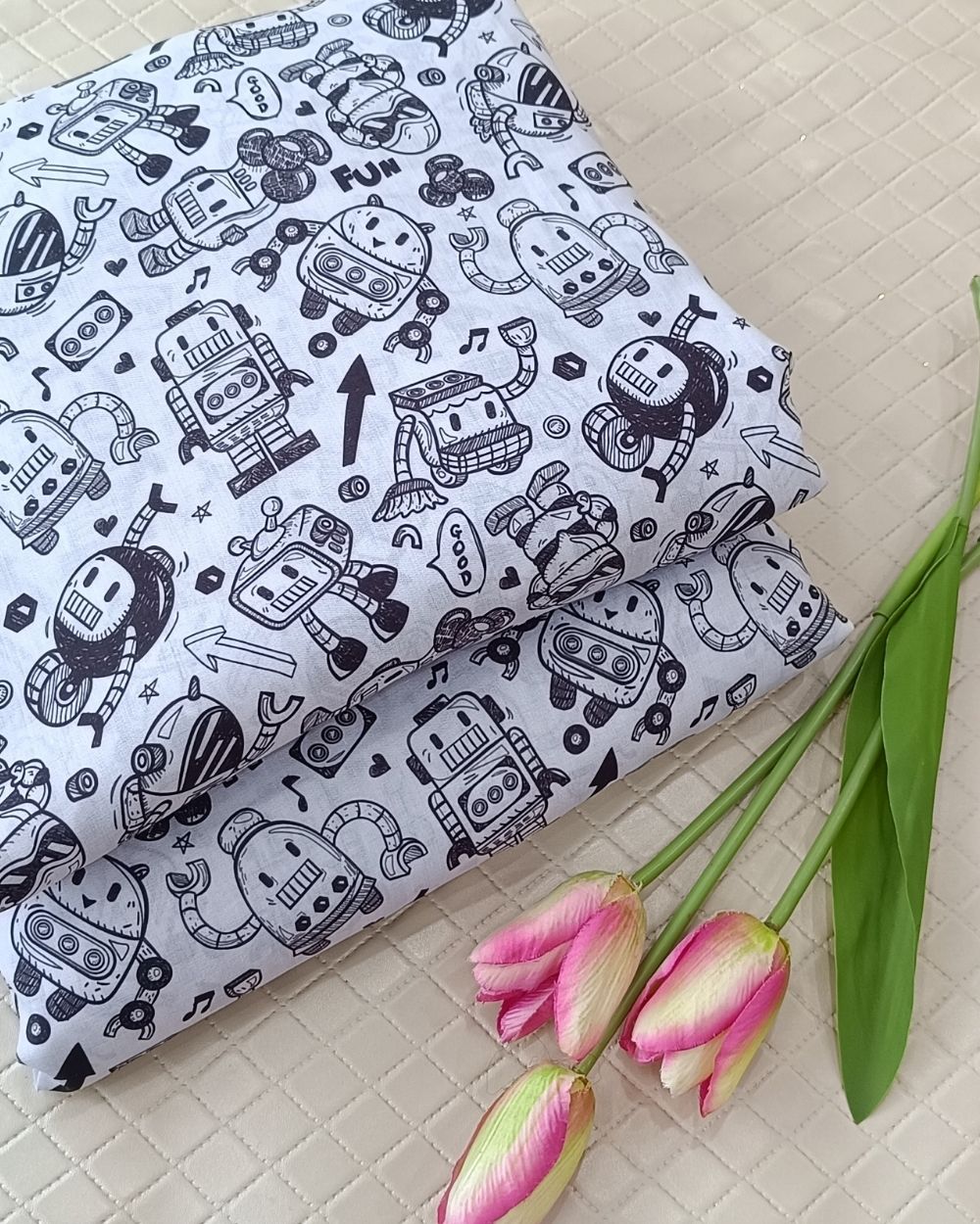 Soft Cotton with Kids Print (Baby/Nursery) Light Grey Colour 44 Inches Width