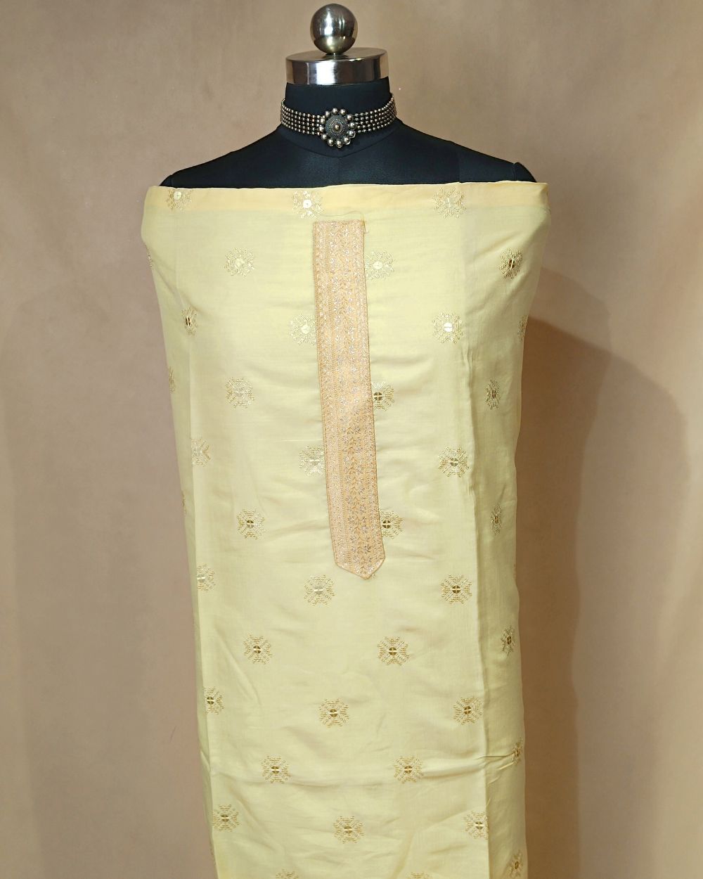 Cambri Cotton Work Unstitched Top Pattern Lemon Yellow Colour 48 Inches Width