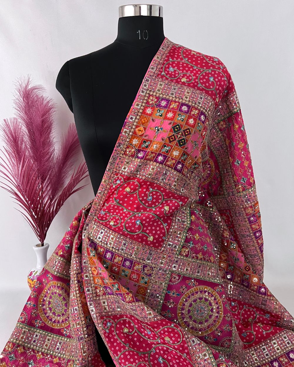 Natural Crepe Work Rani Pink Colour 42 Inches Width