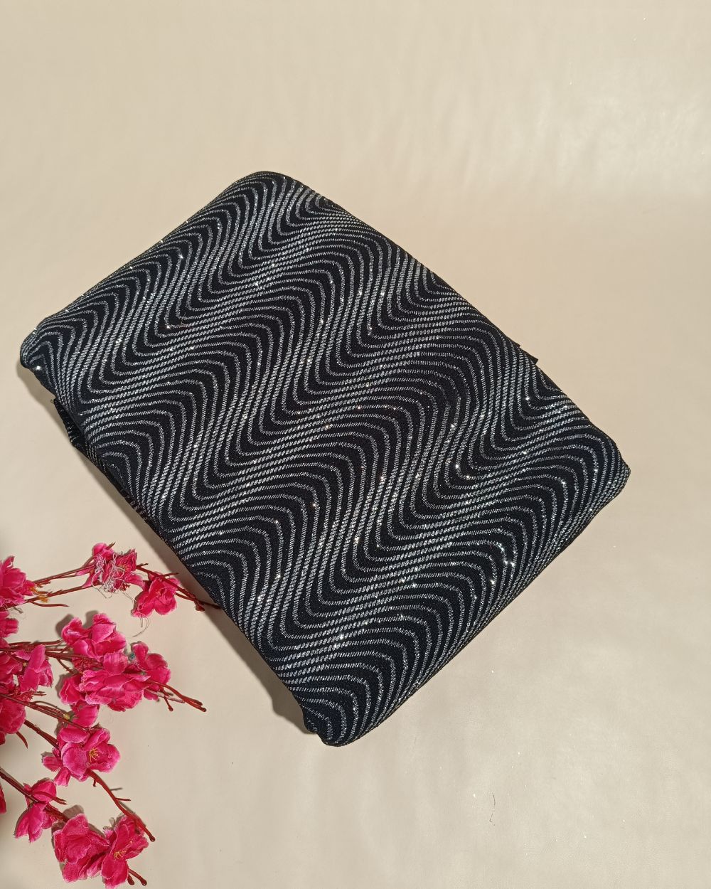 Imported Leheriya Sparkle Black Colour 58 Inches Width