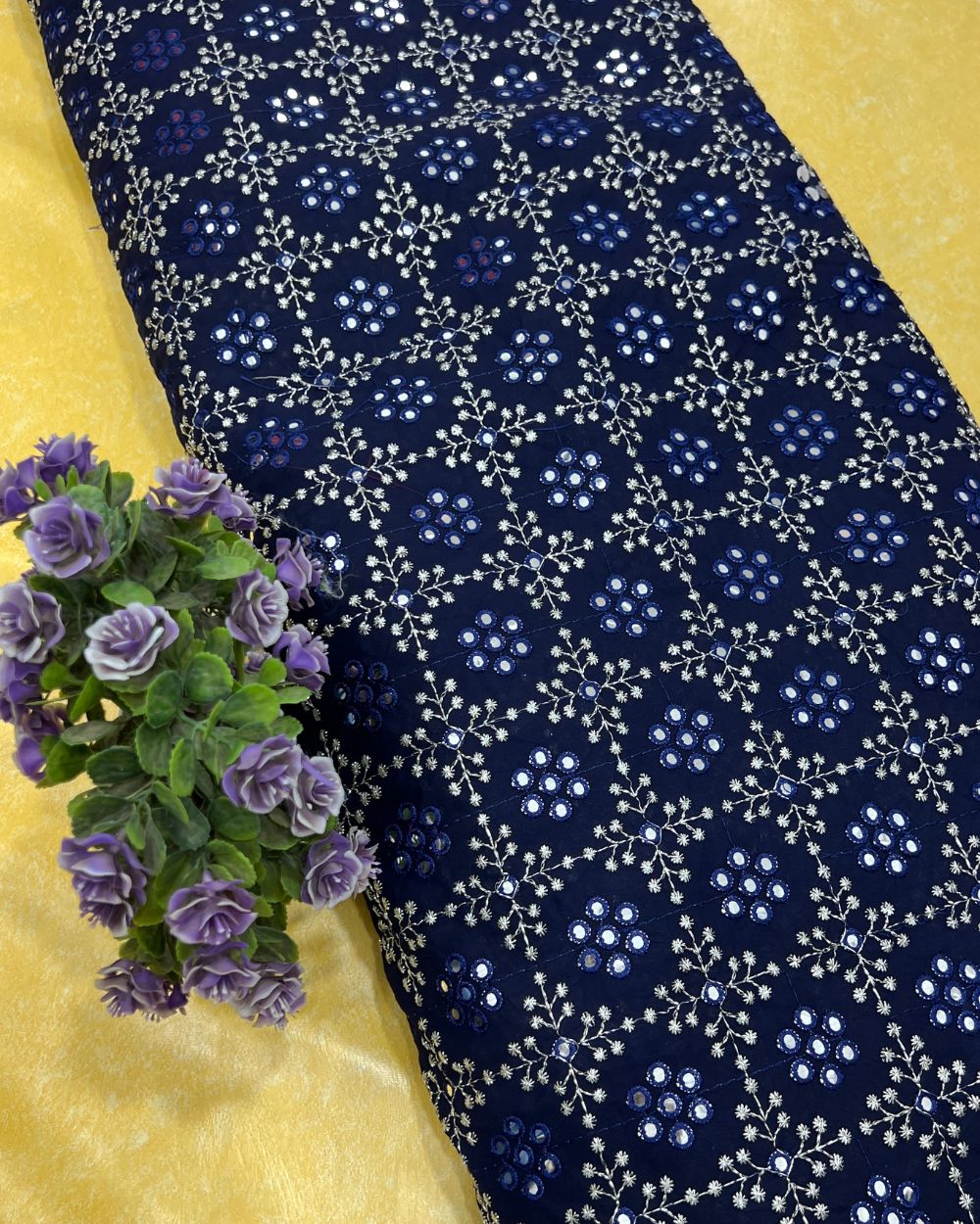 Georgette Abla Work Navy Blue Colour 44 Inches Width