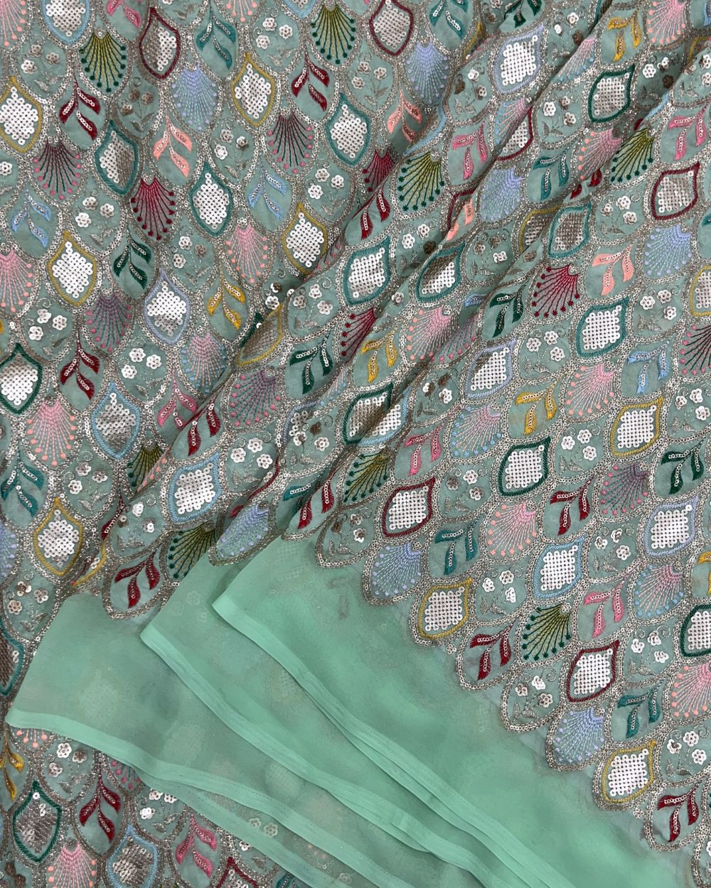 Georgette Work Pista Colour 42 Inches Width