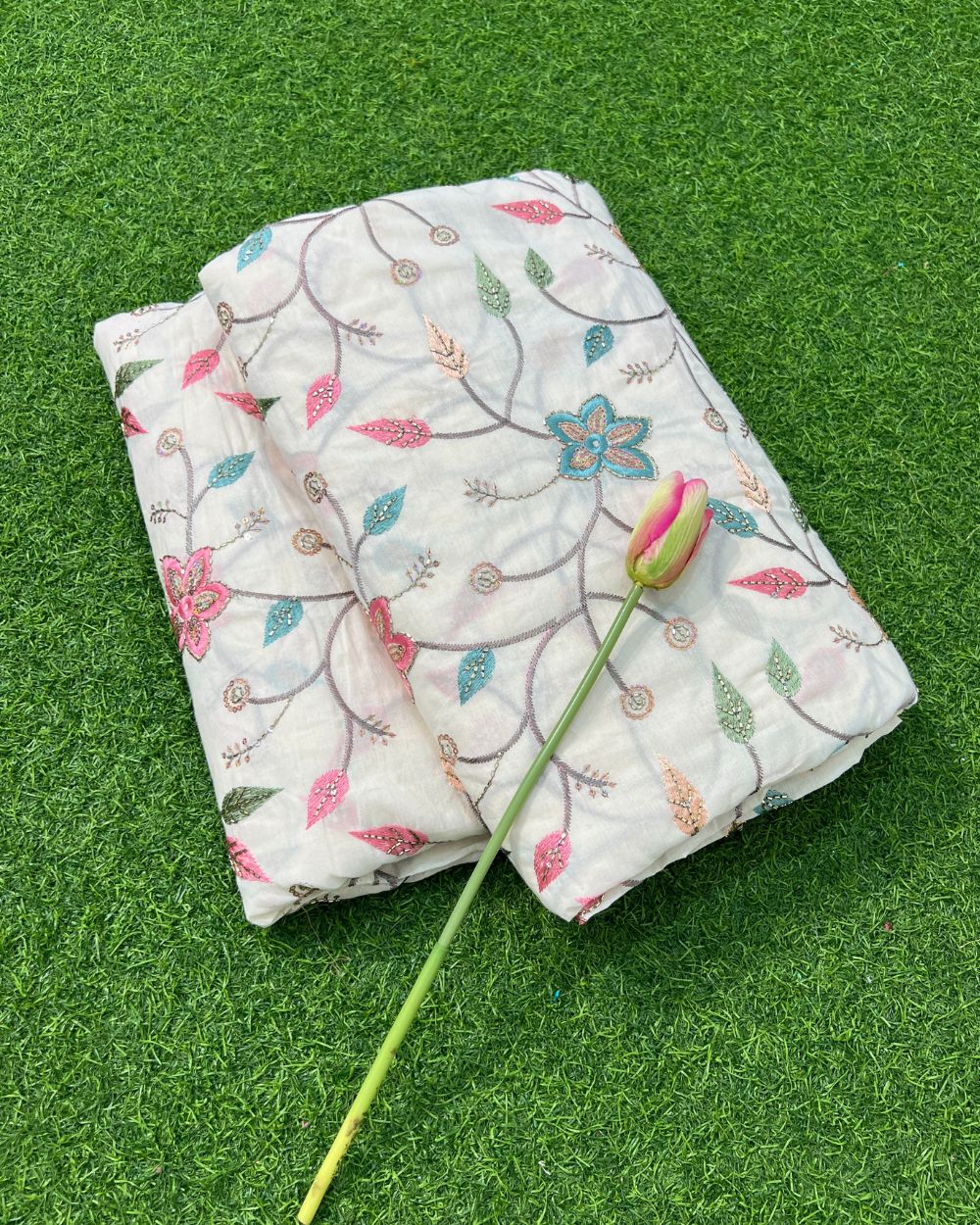 Kora Cotton Work Multicolor 46 Inches Width