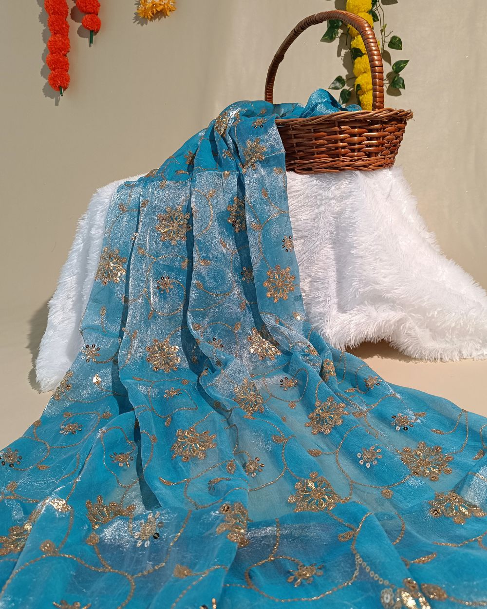 Gold Crush Work Sky Blue Colour 48 Inches Width