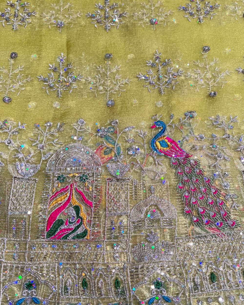 Premium Organza Crush Work Lemon Yellow Colour 42 Inches Width