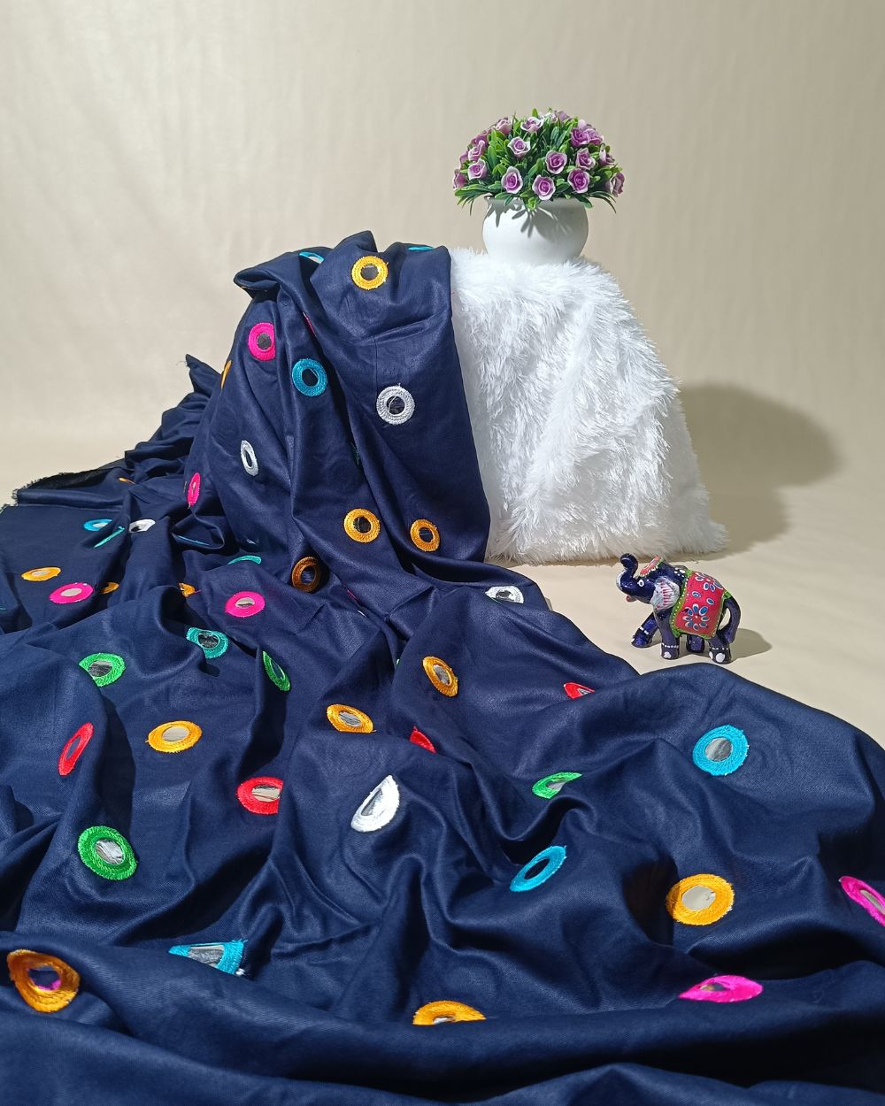 Rayon Abla Work Navy Blue  Colour 44 inches width