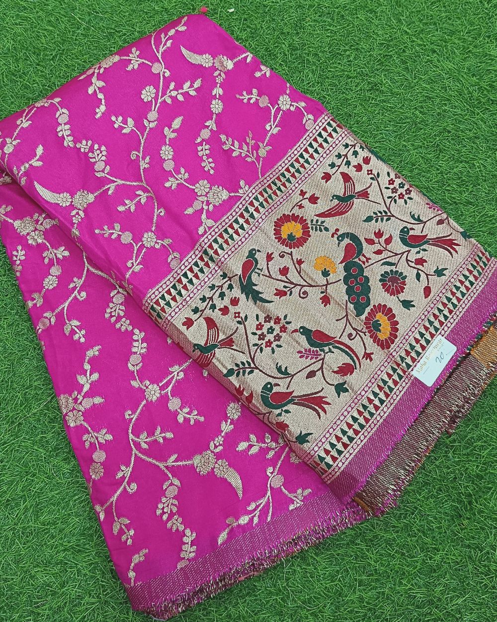 Chanderi Work with Paithani Border Rani Pink Colour 41 Inches Width