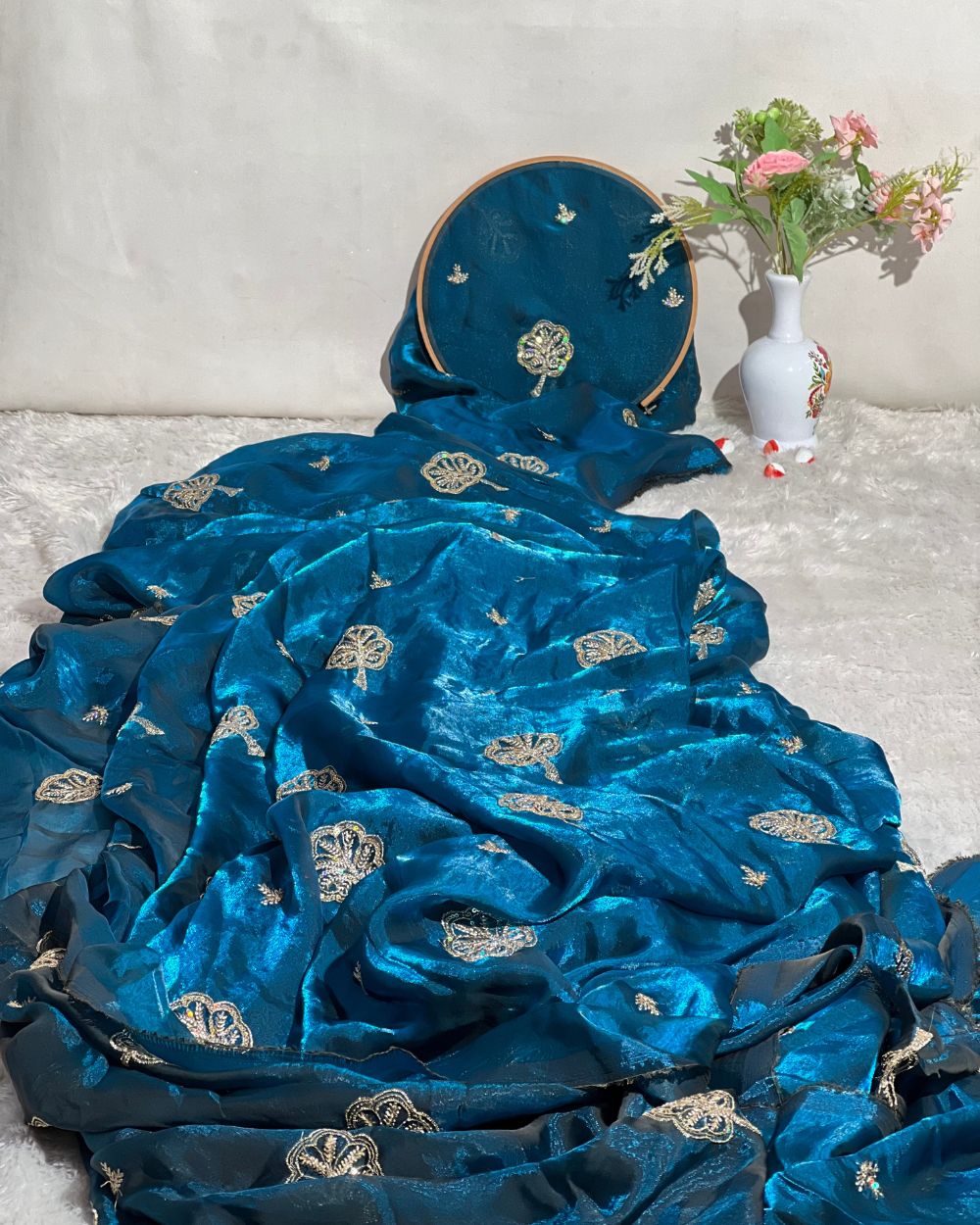Space Silk Work Peacock Blue Colour 46 Inches Width