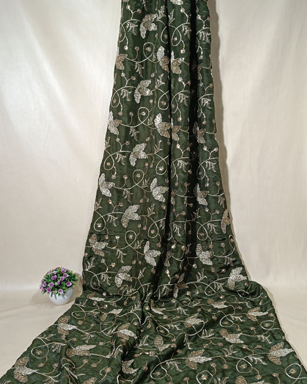 Premium French Work  Dark Mehandi Green Colour 44 Inches Width