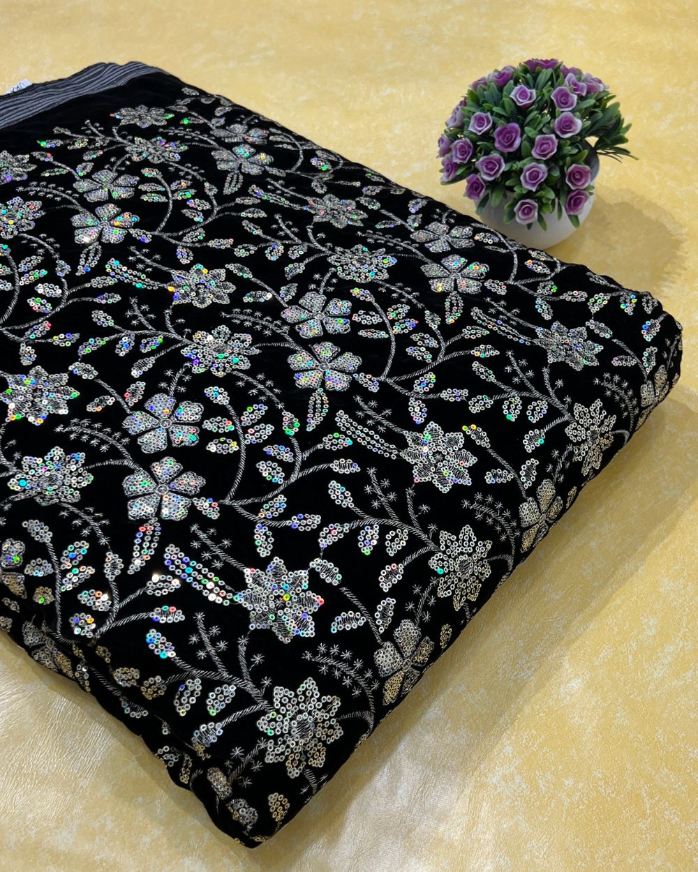 Velvet Work Black Colour 42 Inches Width