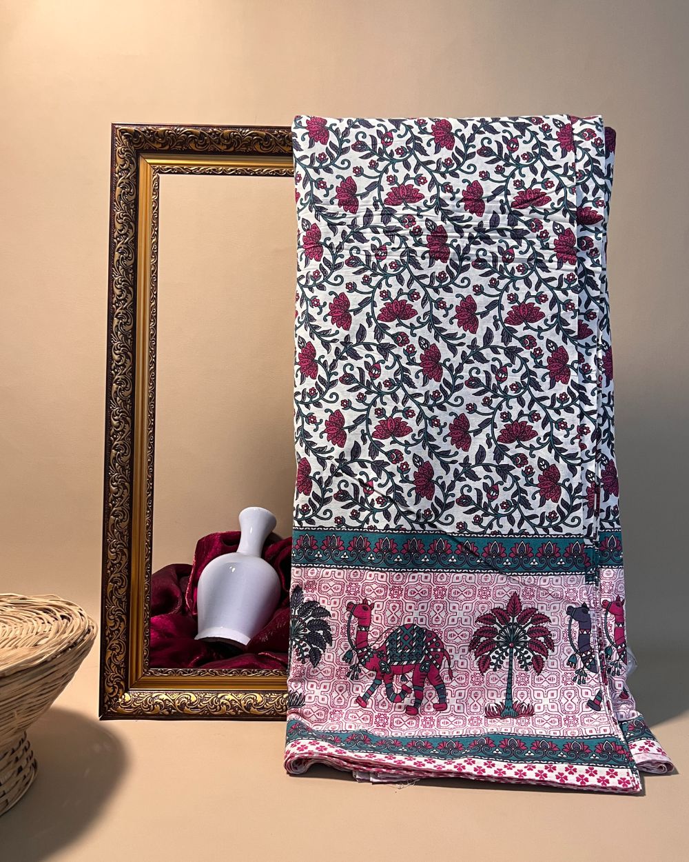 Printed Cotton With Border Pink Colour 44 Inches Width