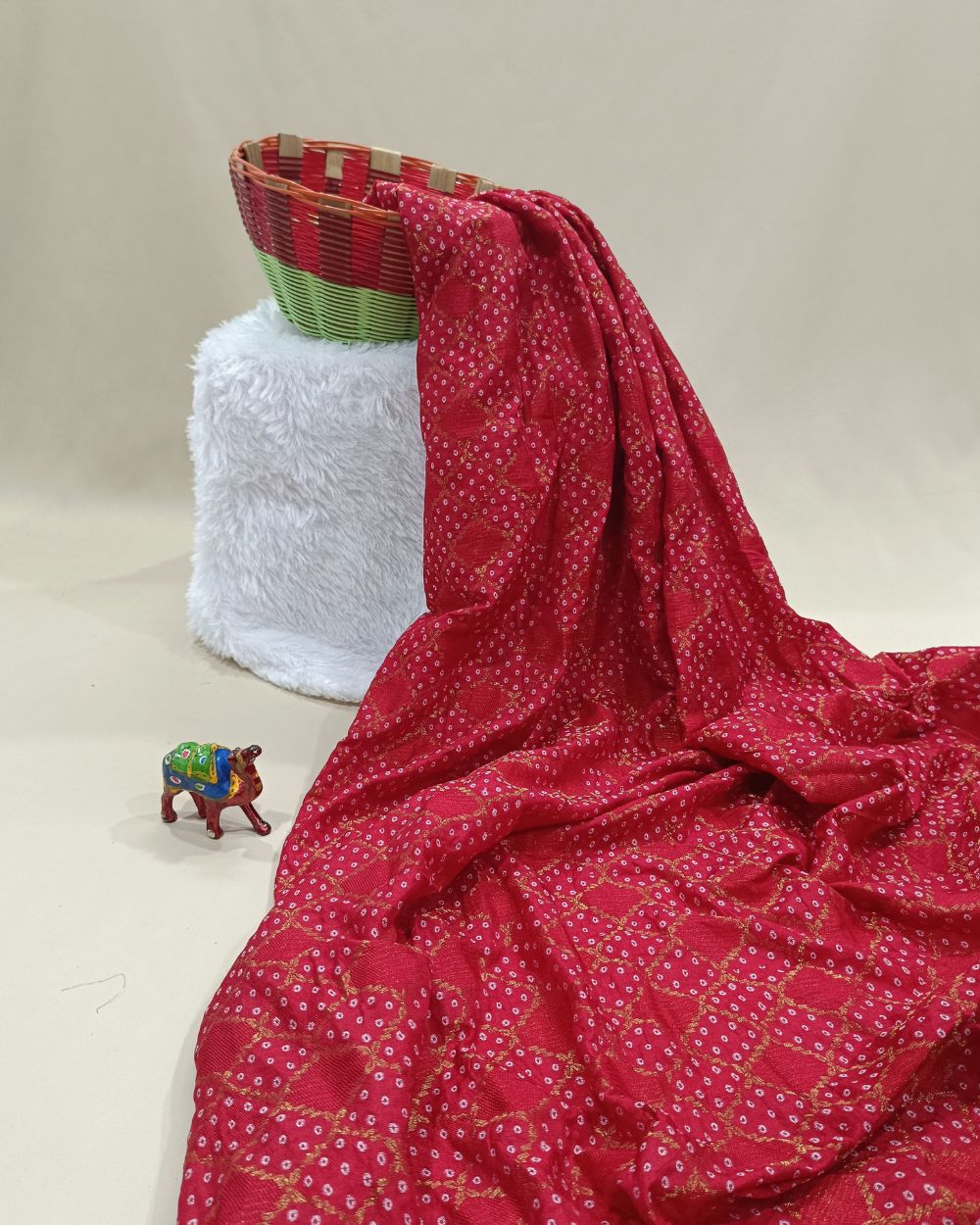 Jacquard Dola Silk Red Colour 44 Inches Width
