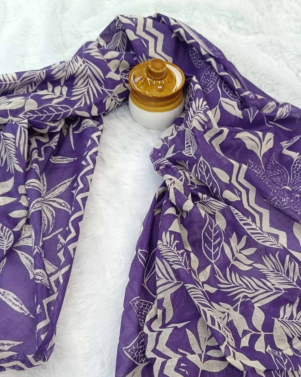 Printed Cotton Unstitched Top-Bottom Set with Dupatta Dark Lavender Colour 42  Inches Width