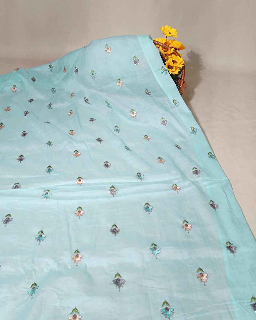 Mal Cotton with Thread Work Light Sea Green Colour 40 Inches Width