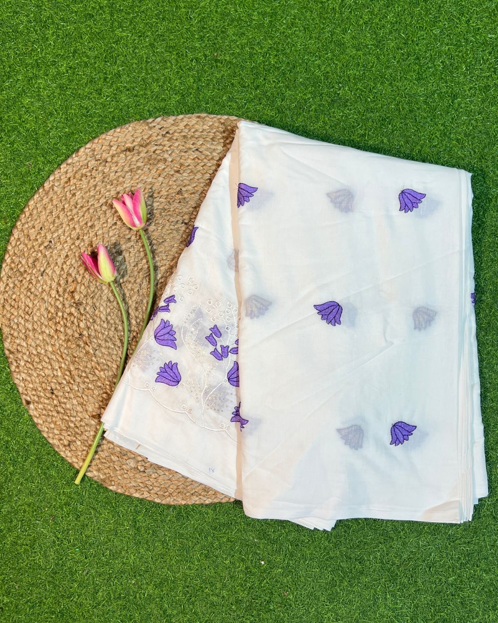 Cotton Work with Border White Colour 44 Inches Width
