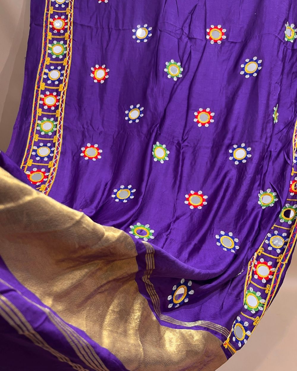 Abla Work Lagdi Patta Dupatta Art Silk Purple Colour 42 Inches Width