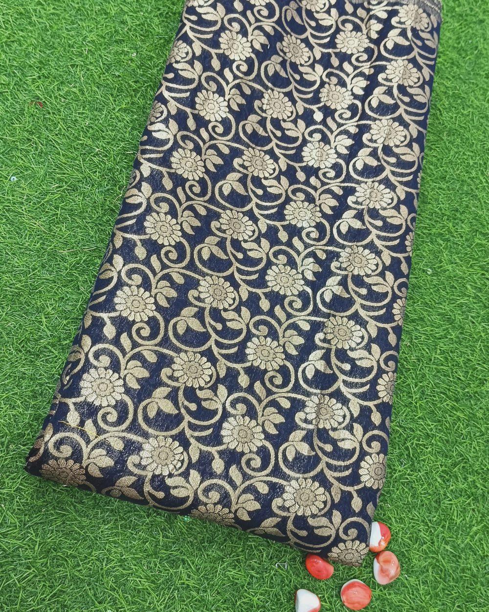 Chanderi Work Dark Navy Blue Colour 44 Inches Width