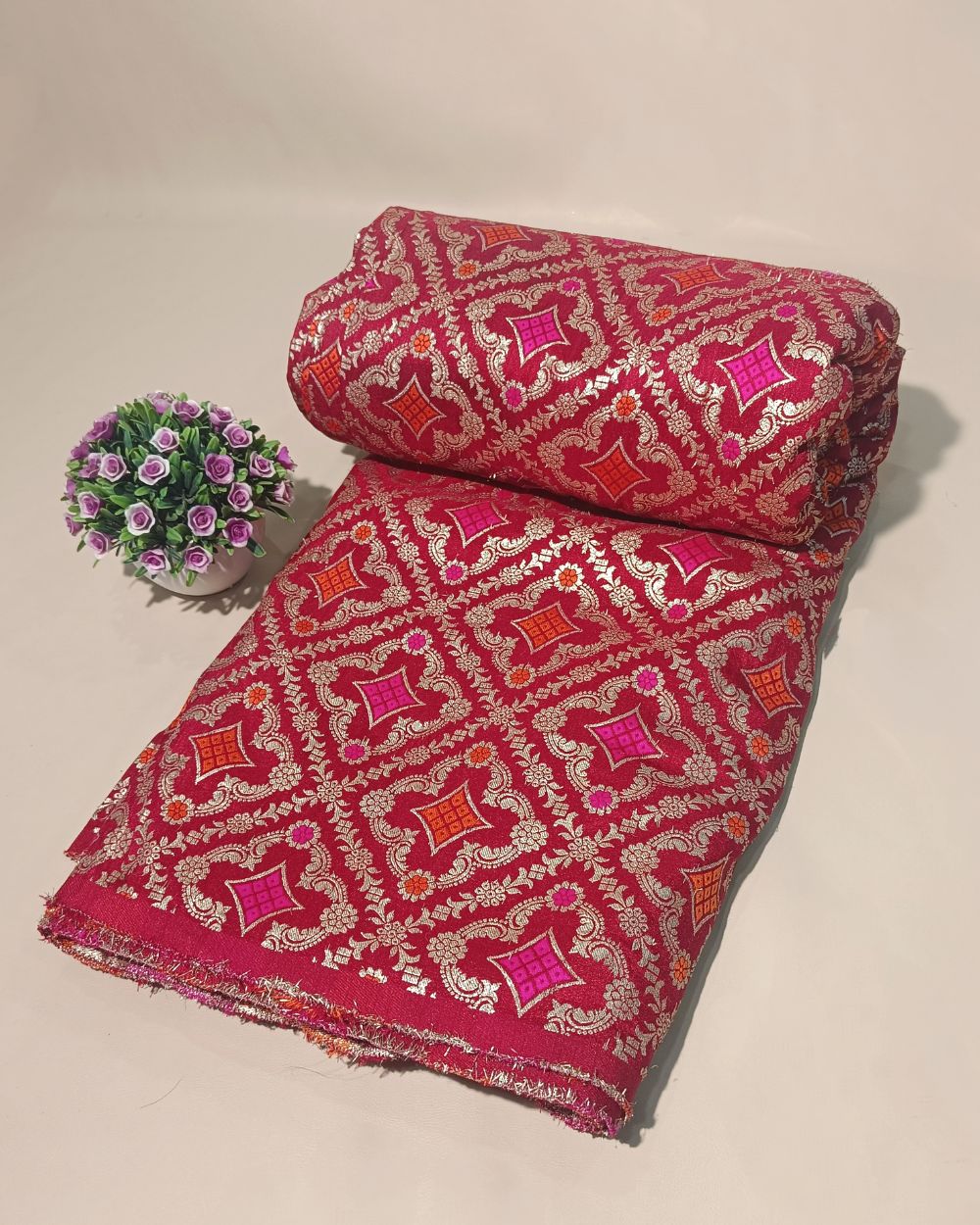 Jacquard Brocade Maroon Colour 42 Inches Width
