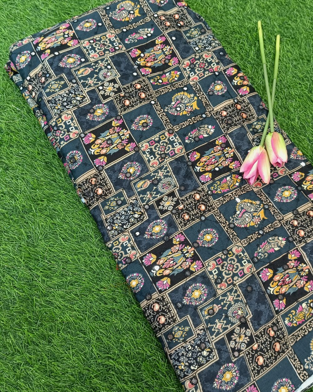 Cotton Abla Work Grey Colour 42 Inches Width