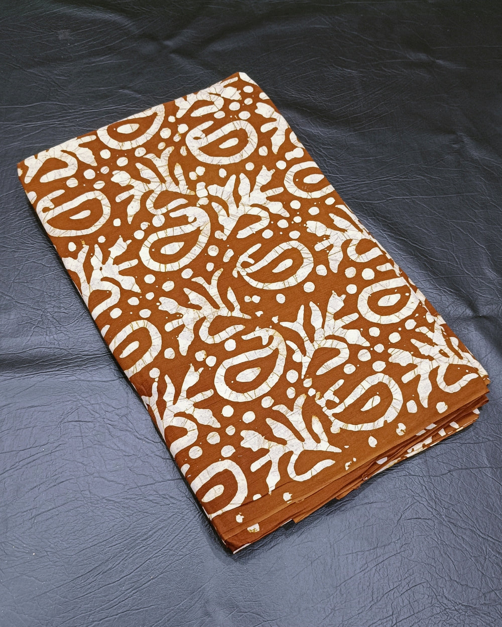 Cotton Hand Blocked Wax Batik Print Brown Colour 40 Inches Width