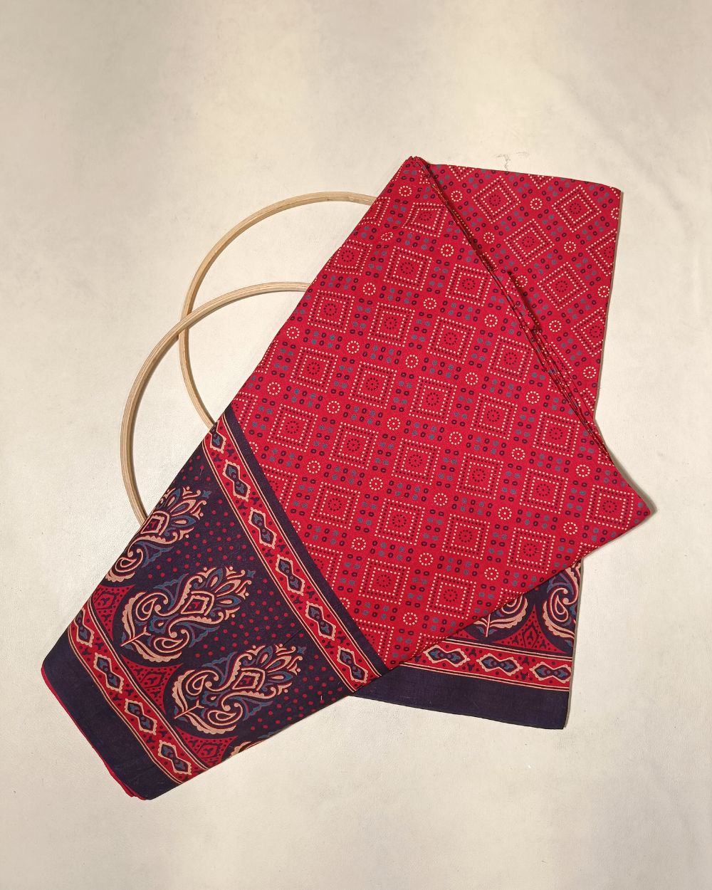 Printed Gujari Cotton with Border Red Colour 42 Inches Width