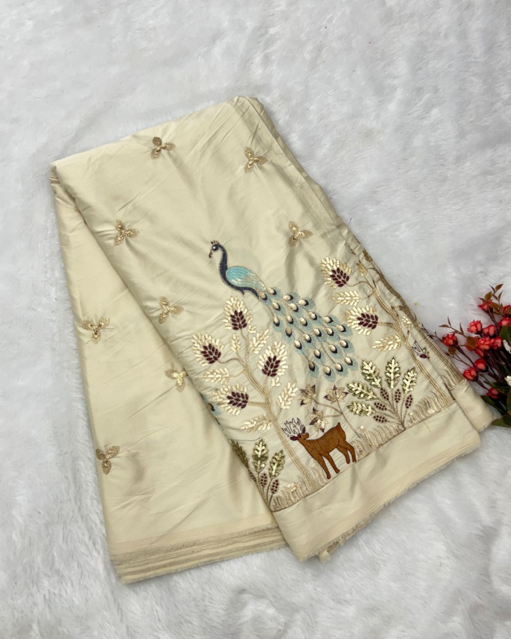Malai Silk Work Off White Colour 56 Inches Width