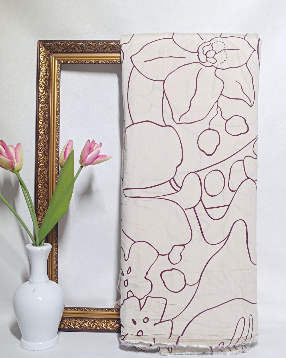 Printed Muslin Wine Colour 60 Inches Width