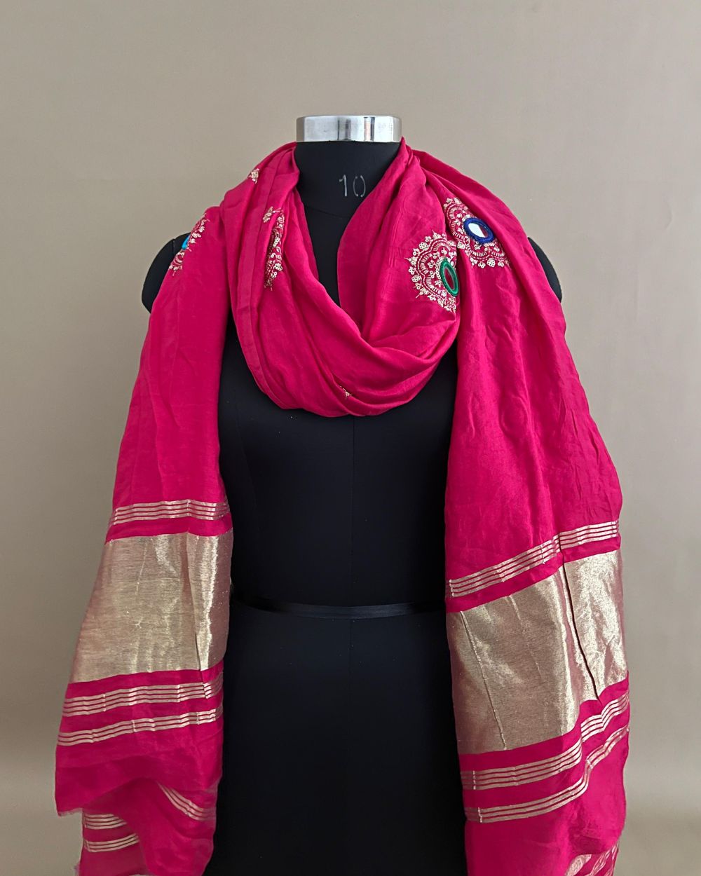 Abla Work Dupatta Cotton Silk Pink Colour 41 Inches Width