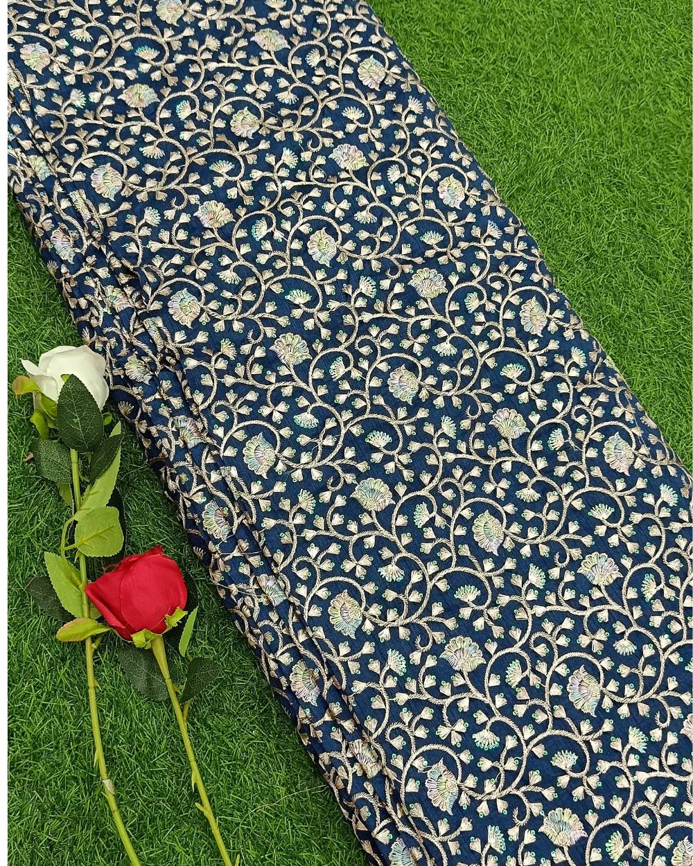 Mulberry Silk Work Navy Blue Colour 42 Inches Width