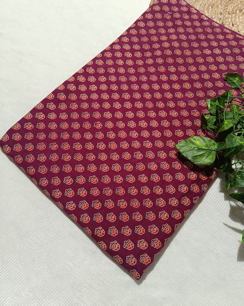 Ajrakh Cotton Natural Dye Block Printed Maroon Colour 42 Inches Width
