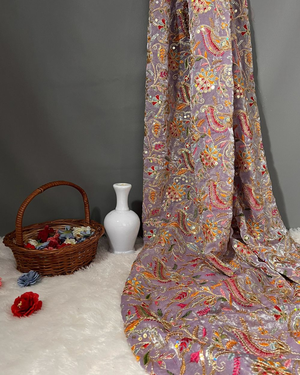 Space Silk Work Lavender Colour 42 Inches Width