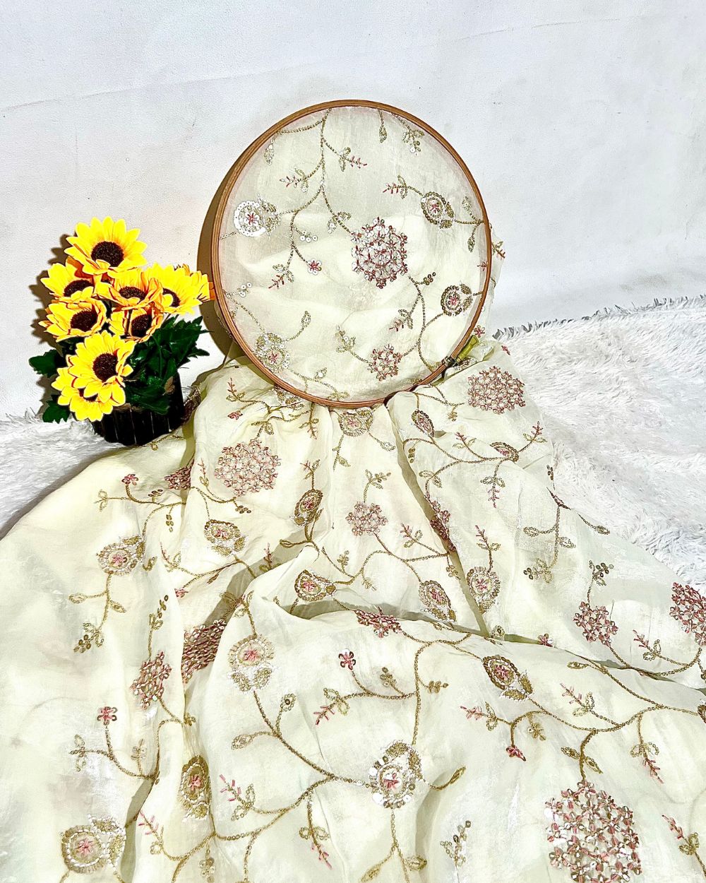 Space Silk Work Off White Colour 45 Inches Width