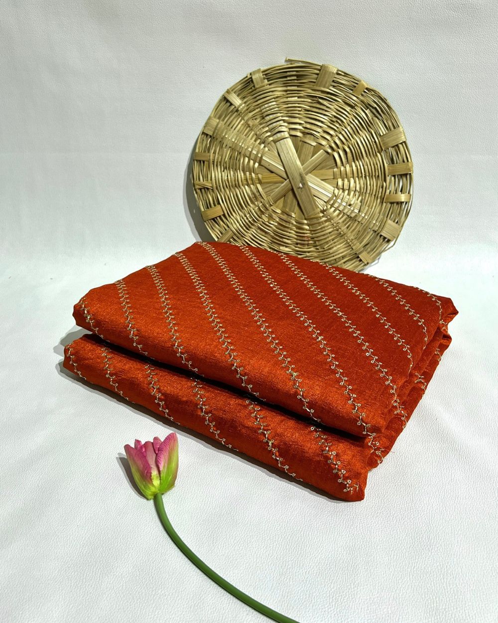 Vichitra Silk Work Burnt Orange Colour 44 Inches Width