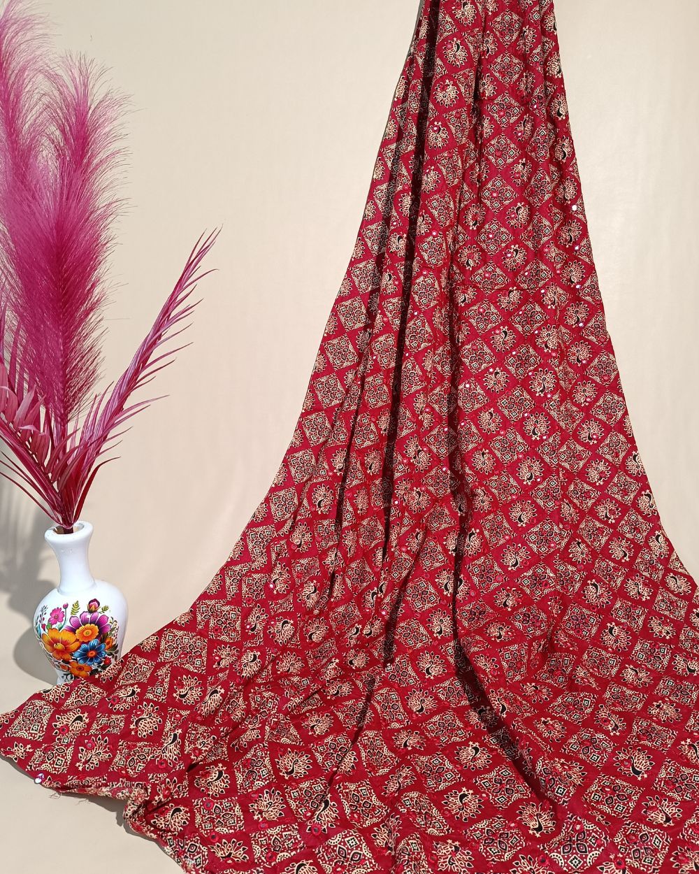 Cotton Abla Work Maroon Colour 42 Inches Width