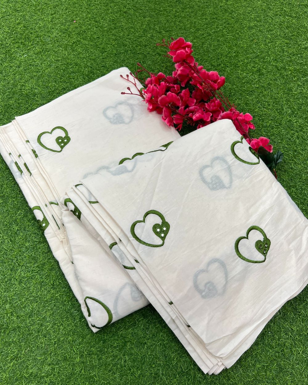 Kora Cotton Work Green Colour 45 Inches Width
