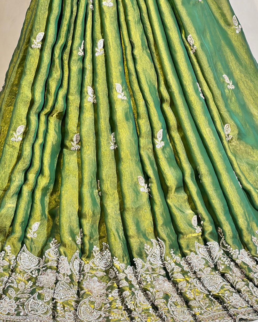 Space Silk Work with Border Mehandi Green Colour 52 Inches Width