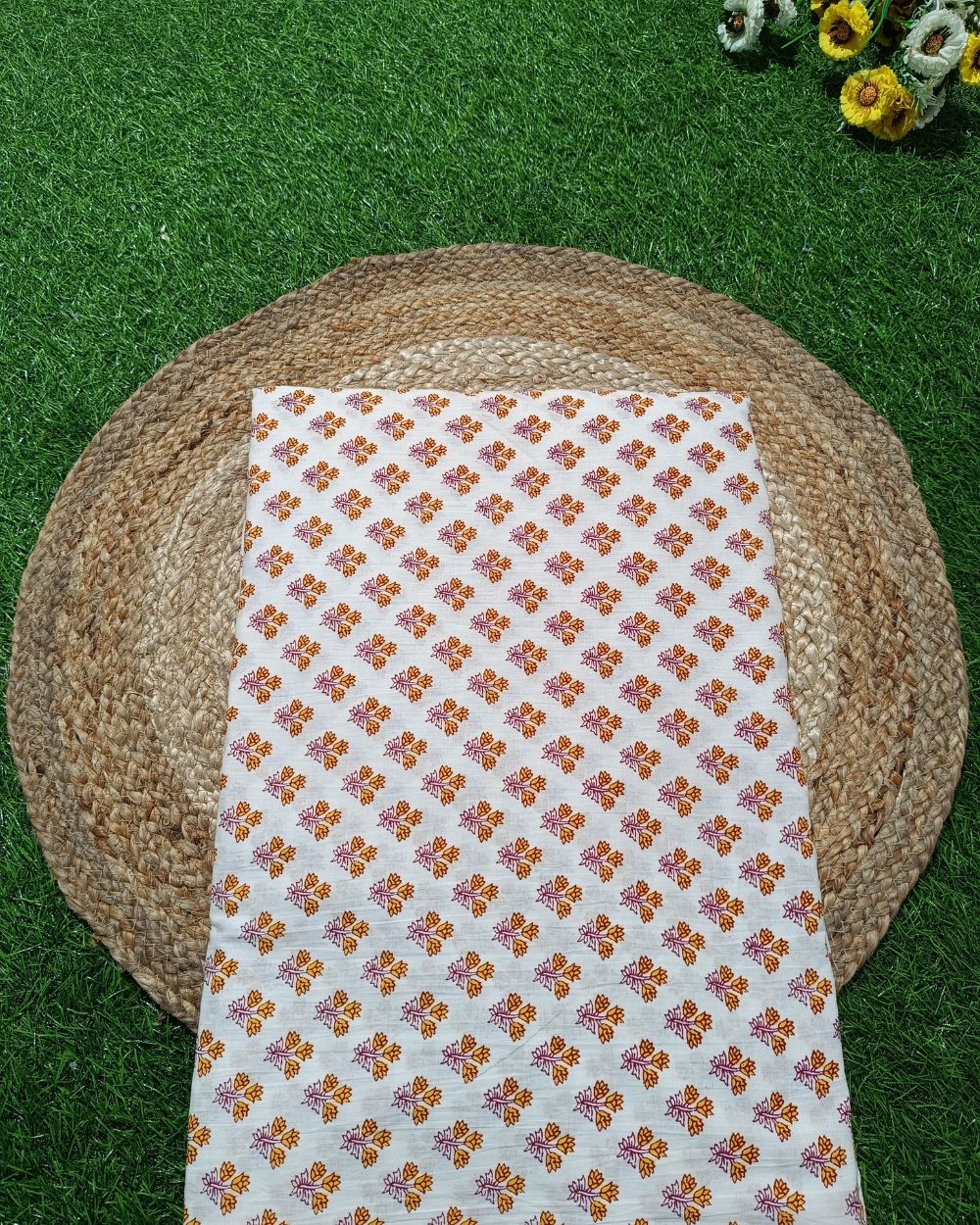 Hand Block Printed Cotton Jaipuri White Colour 44 Inches Width