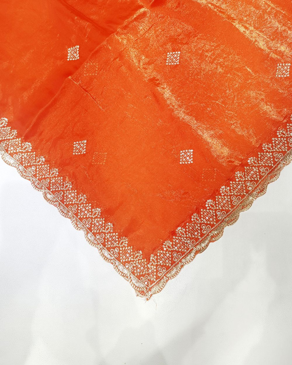 Space Silk Work Dupatta with Border Rust Orange Colour 45 Inches Width