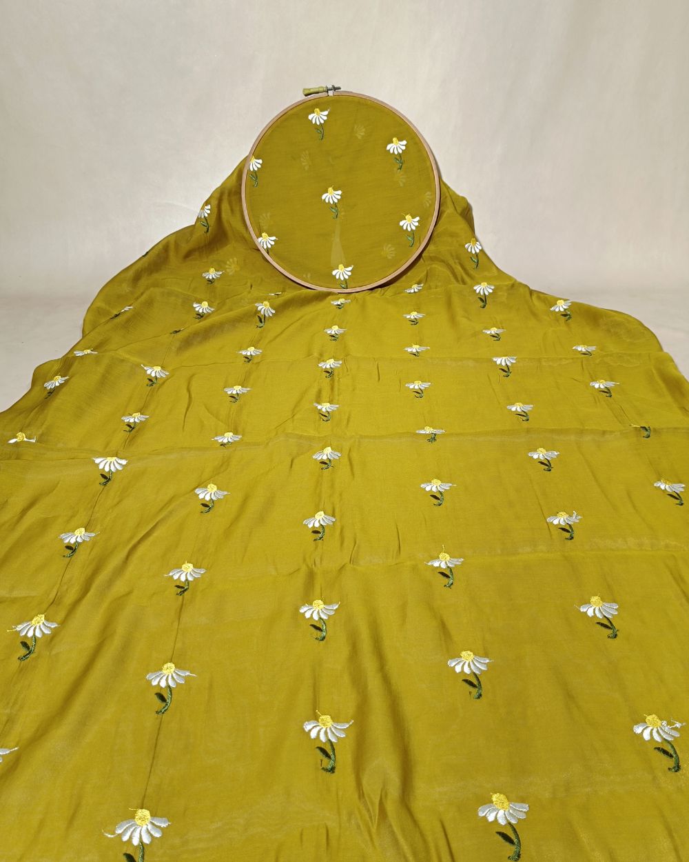 Chanderi Mal Cotton with Thread Work Olive Yellow Colour 43 Inches Width