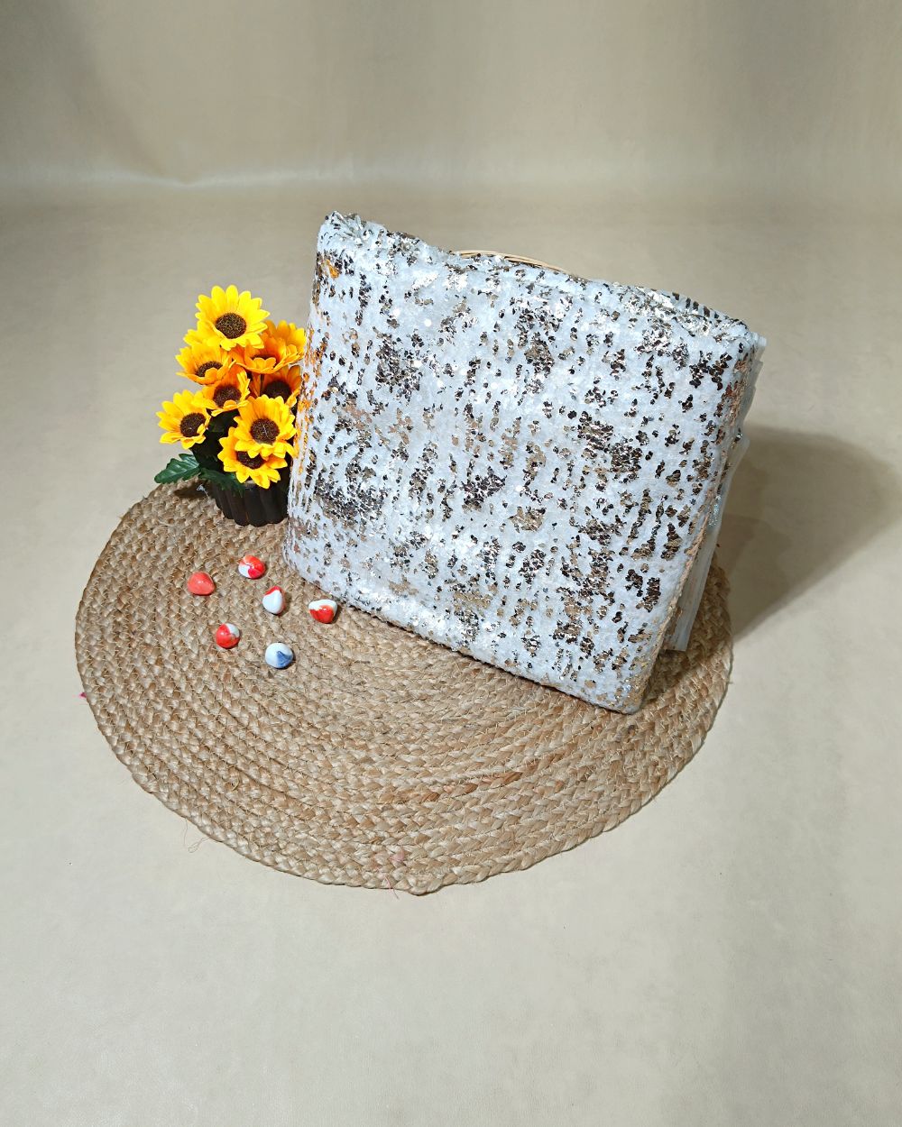 Net Sequins Work White Colour 44 Inches Width