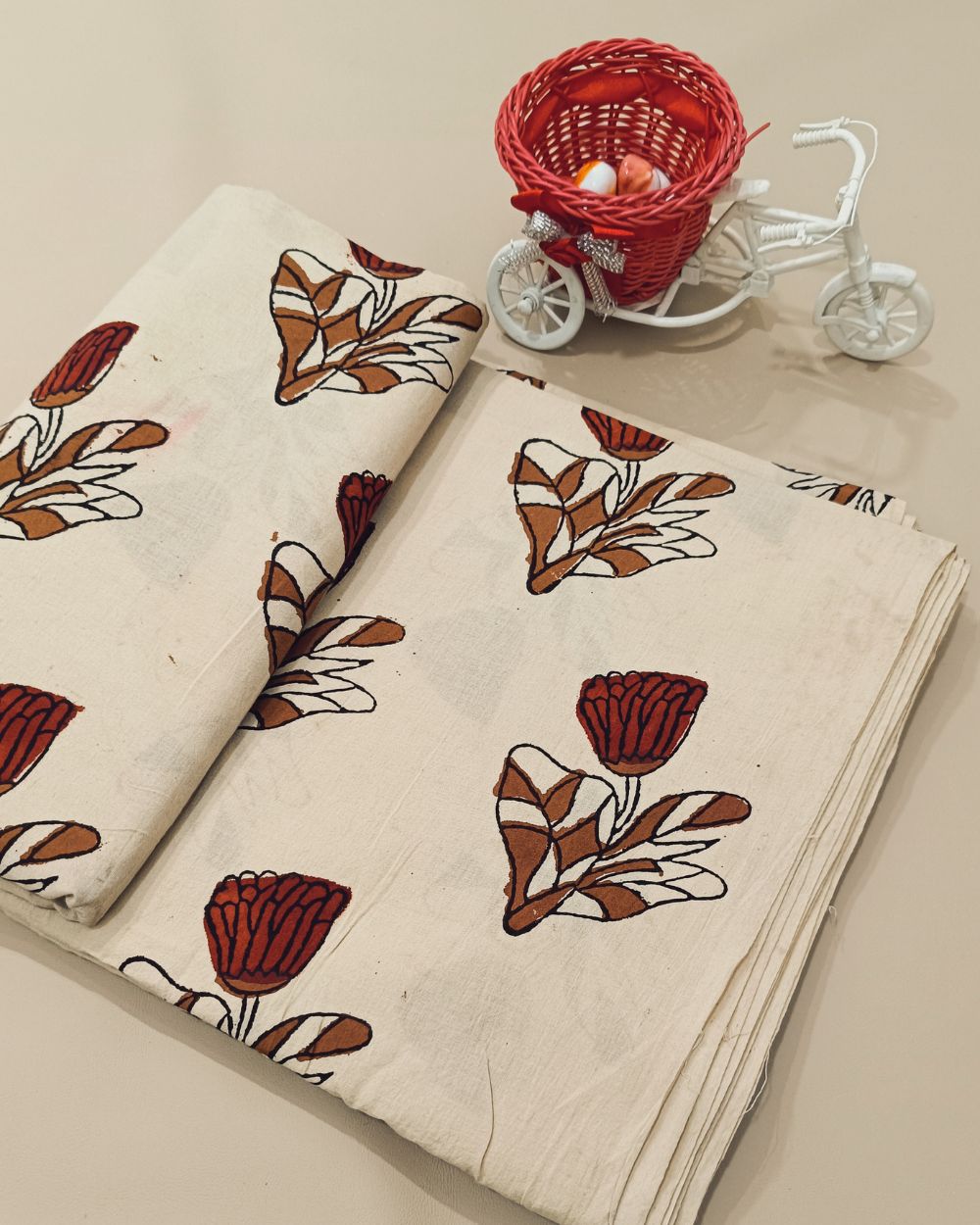 Bagru Hand Block Printed Cotton Off White Colour 45 Inches Width