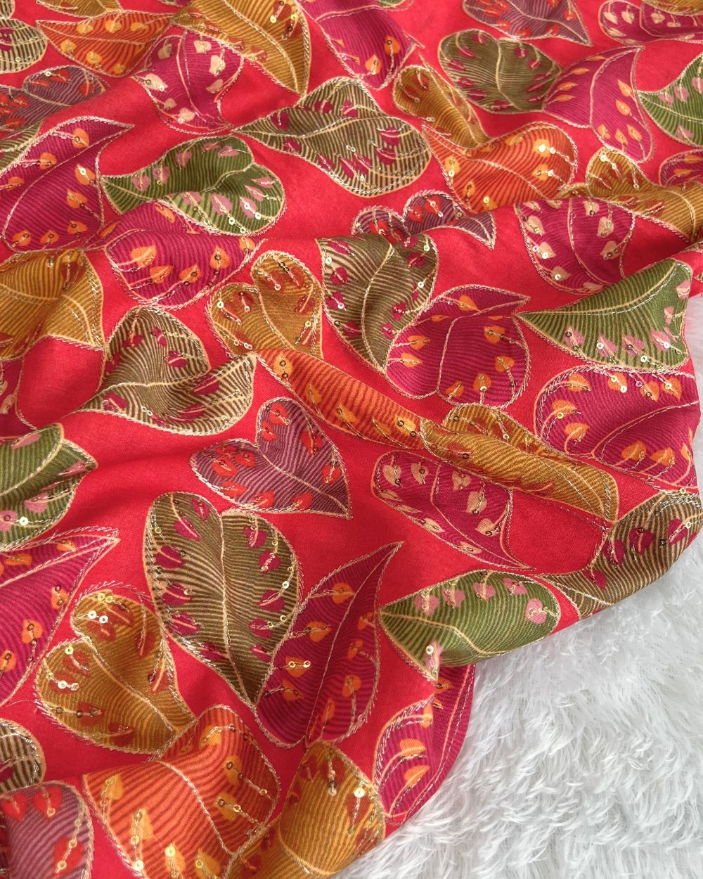 Mix Cotton Work Red Colour 40 Inches Width