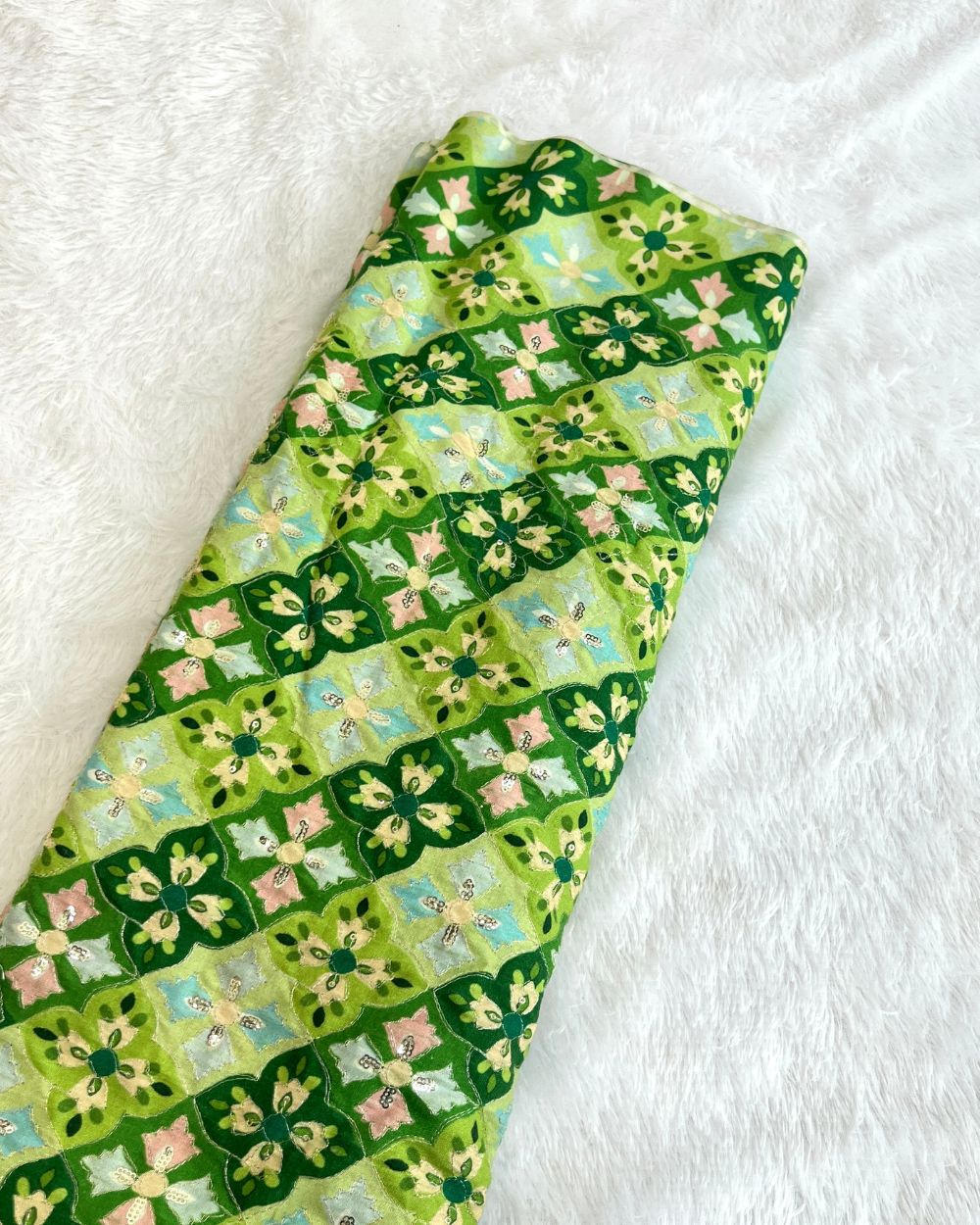 Mix Cotton Work Green Colour 40 Inches Width