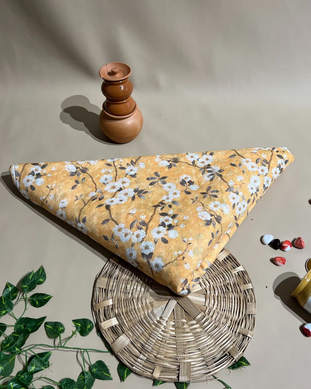 Printed Hakoba Cotton Mustard Yellow Colour 42 Inches Width