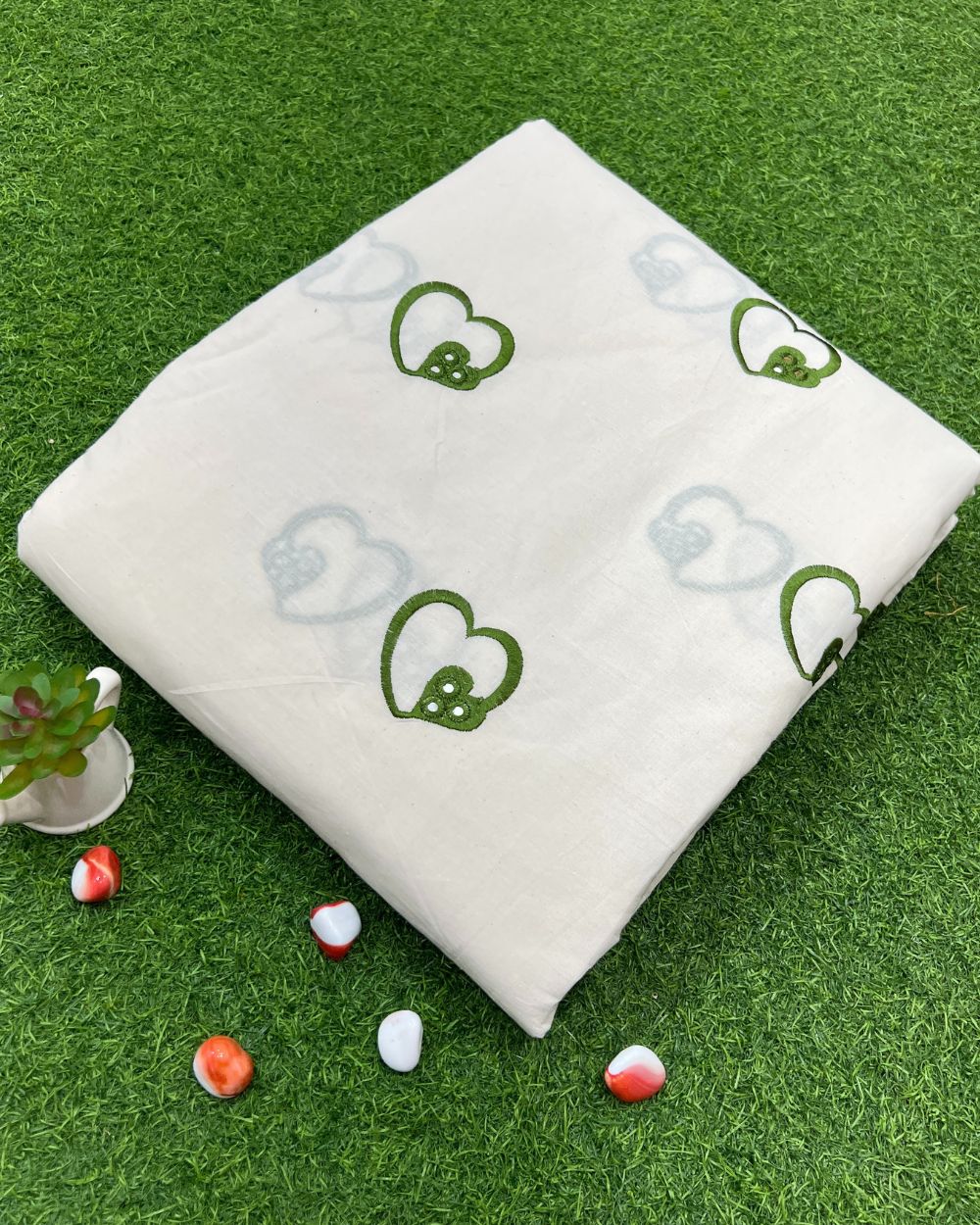 Kora Cotton Work Green Colour 45 Inches Width