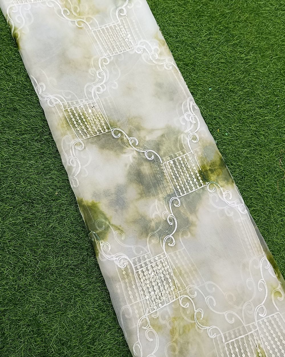 Organza Shibori Work Mehandi Green Colour 46 Inches Width