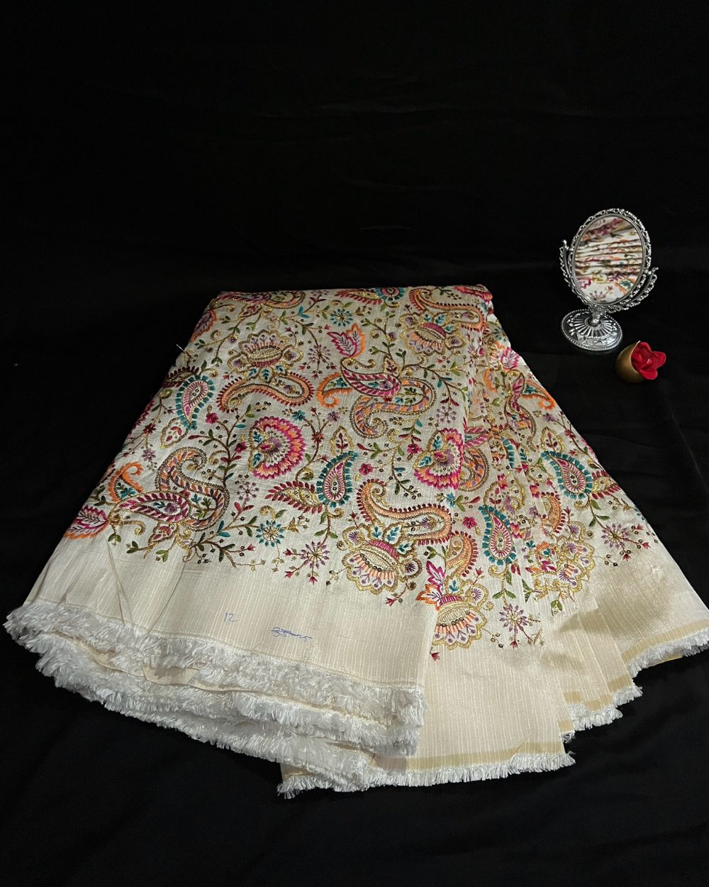 Mulberry Work Pearl White (Multicolor) 44 Inches Width