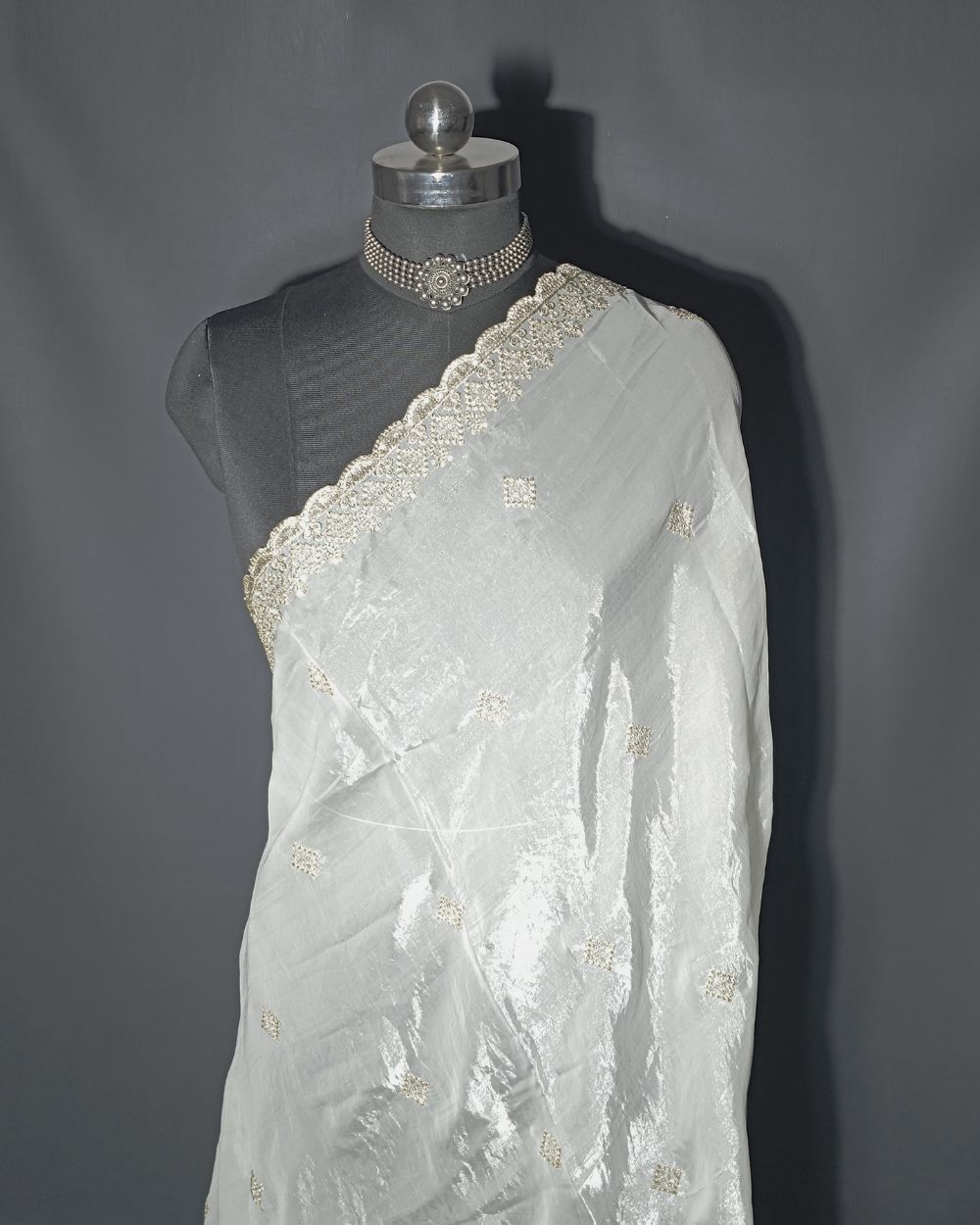 Space Silk Work Dupatta with Border Off White Colour 45 Inches Width