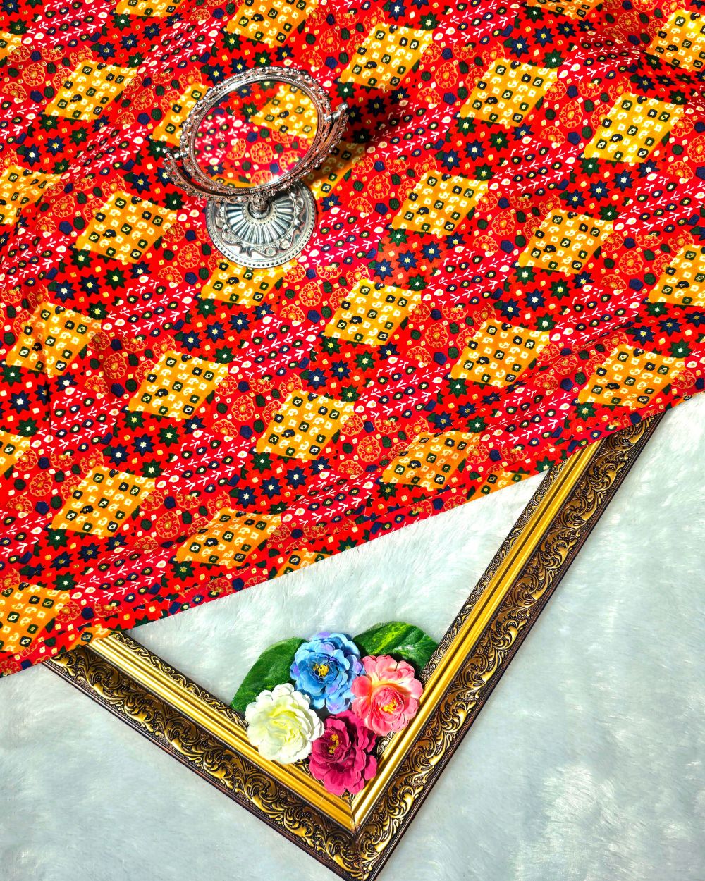 Rayon Foil Print Red Colour 45 Inches Width